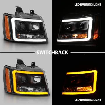 Picture of ANZO 07-14 Chevy Tahoe Projector Headlights w/ Plank Style Design Black w/ Amber