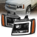 Picture of ANZO 07-14 Chevy Tahoe Projector Headlights w/ Plank Style Design Black w/ Amber