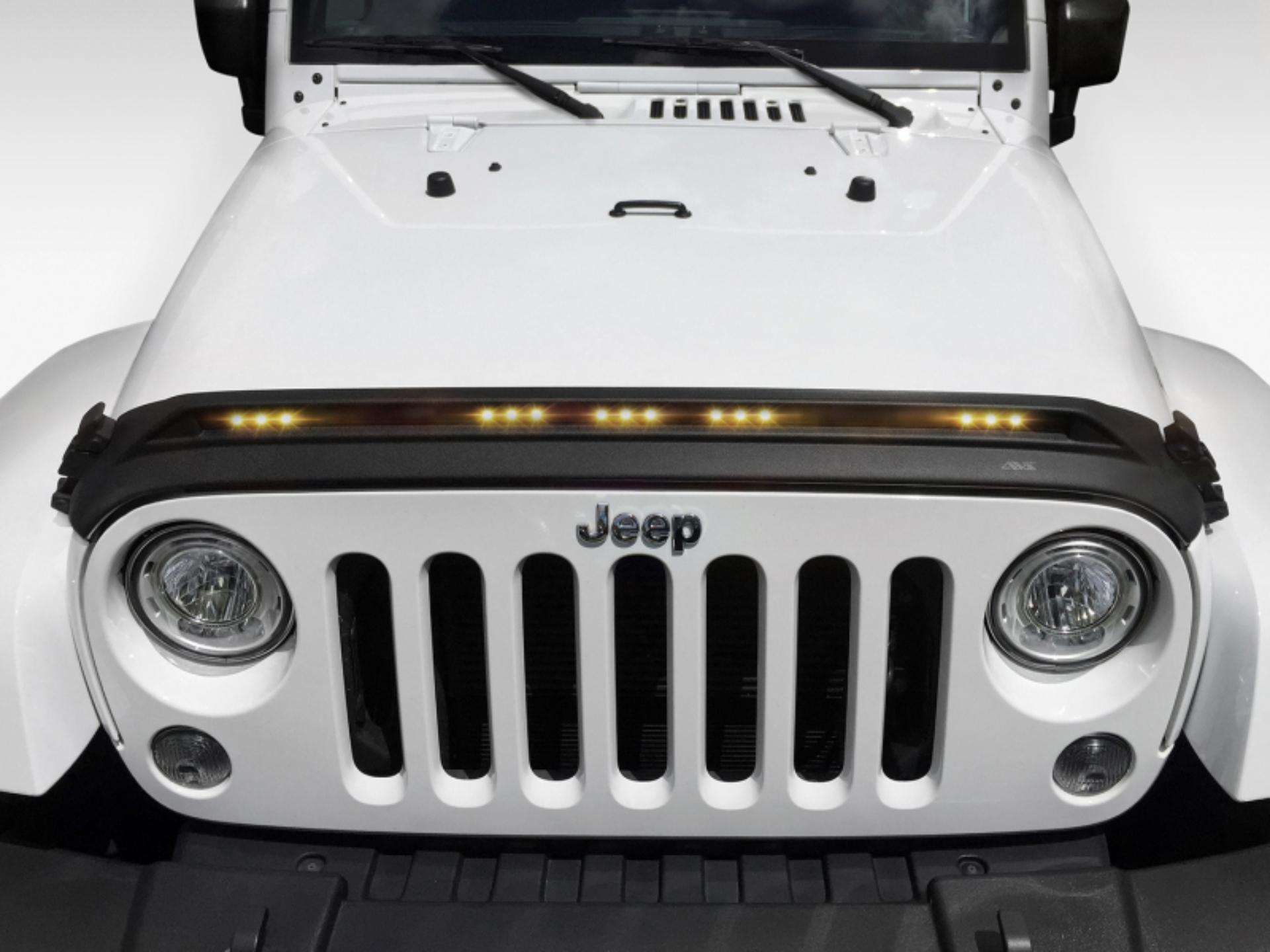 Picture of AVS 2007-2018 Jeep Wrangler JK Aeroskin Low Profile Hood Shield w/ Lights - Black