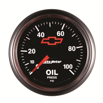Picture of Autometer GM Bowtie Black 2-1/16in 0-100 PSI Oil Pressure - Stepper Motor