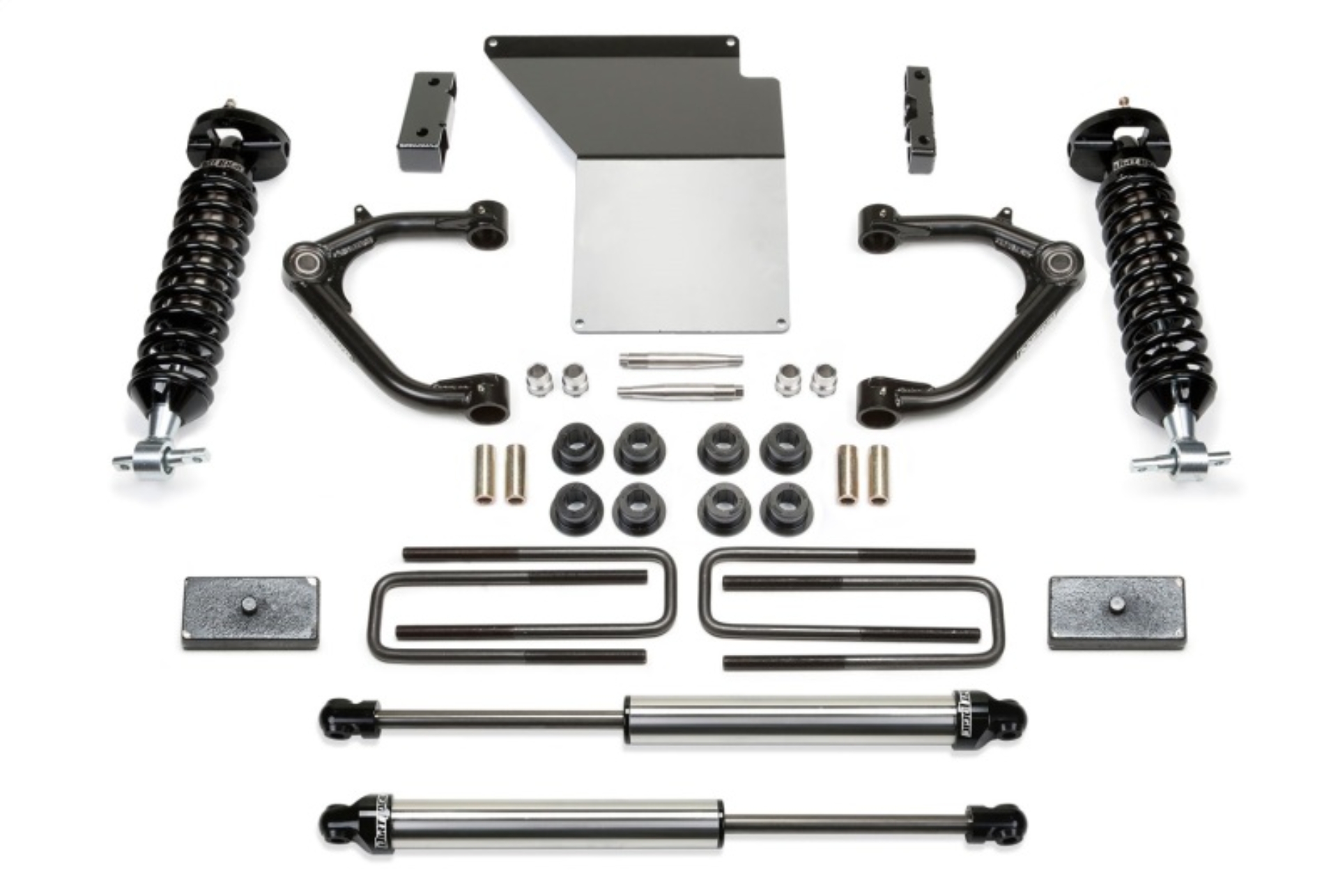 Picture of Fabtech 14-18 GM K1500 w/OE Alum. UCA 4in Uniball UCA System w/DL 2.5 Coilovers & Rear DL Shocks