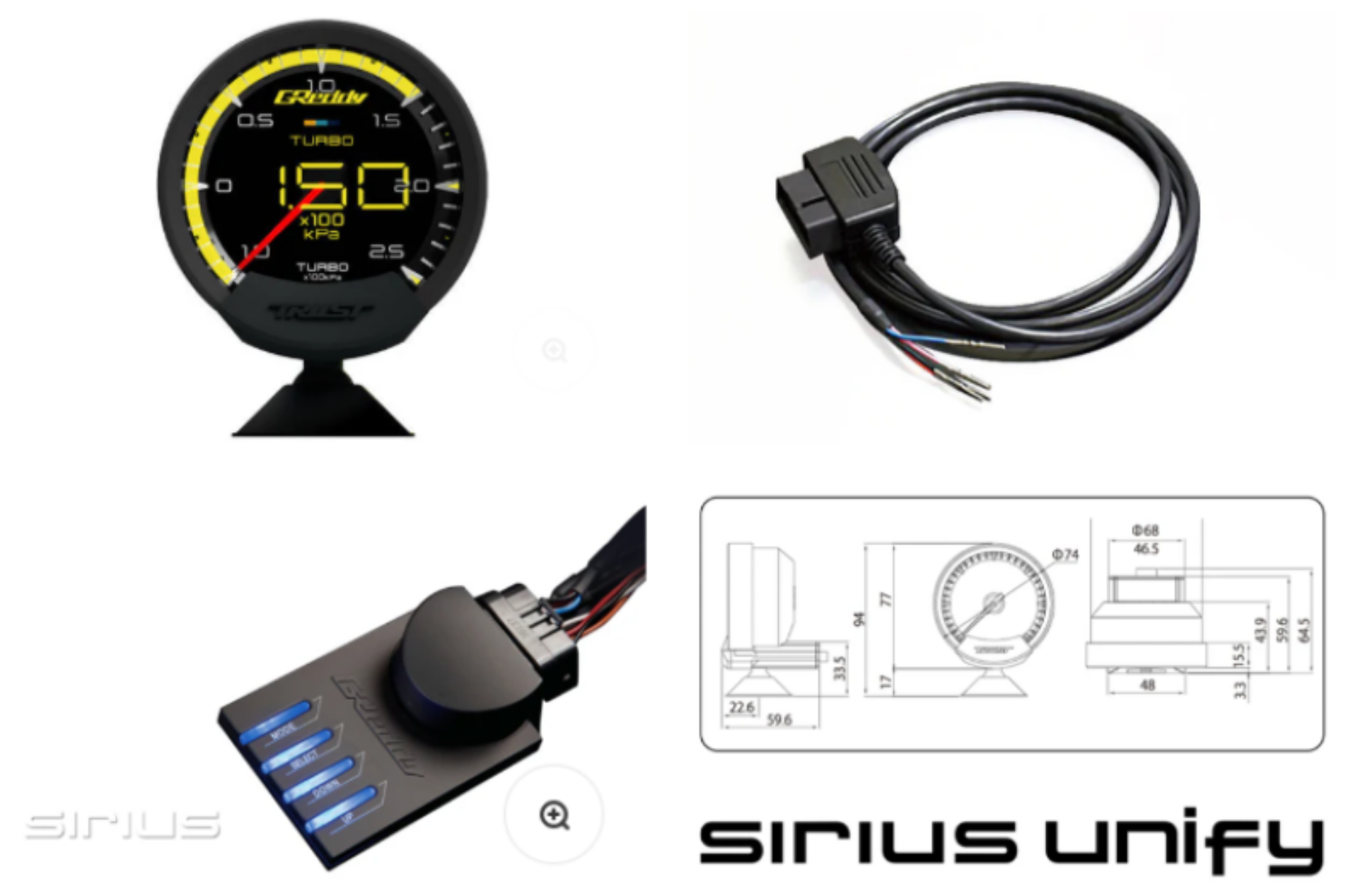 Picture of GReddy Sirius OBD Set (Turbo Unify) - 74mm