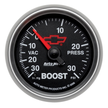 Picture of Autometer GM Bowtie 52mm Full Sweep Electronic 30 In Hg-Vac/30 PSI Vacuum/Boost Gauge