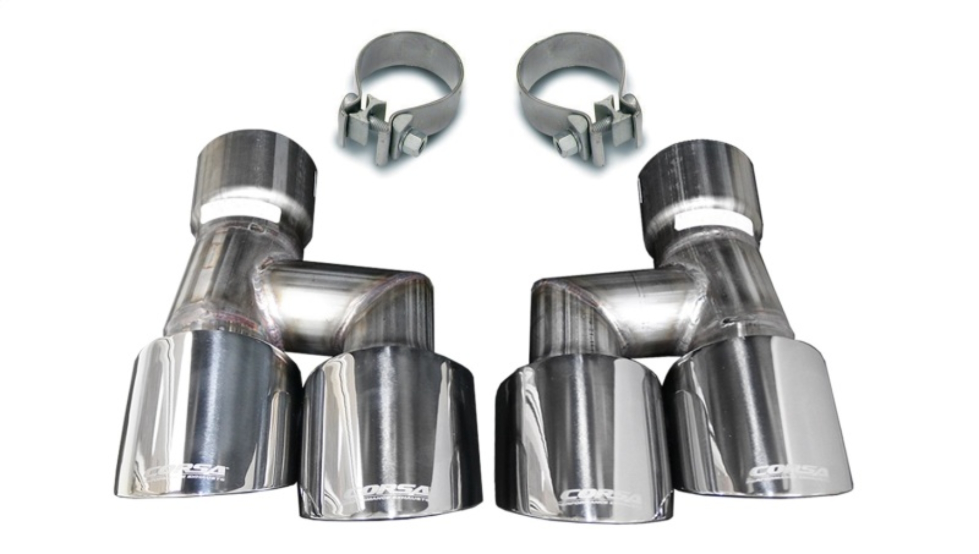 Picture of Corsa 18-23 4.0in Twin Tip Polished Pro-Series Tip Kit Fits No-Valve Mustang Exhaust Clamps Inc