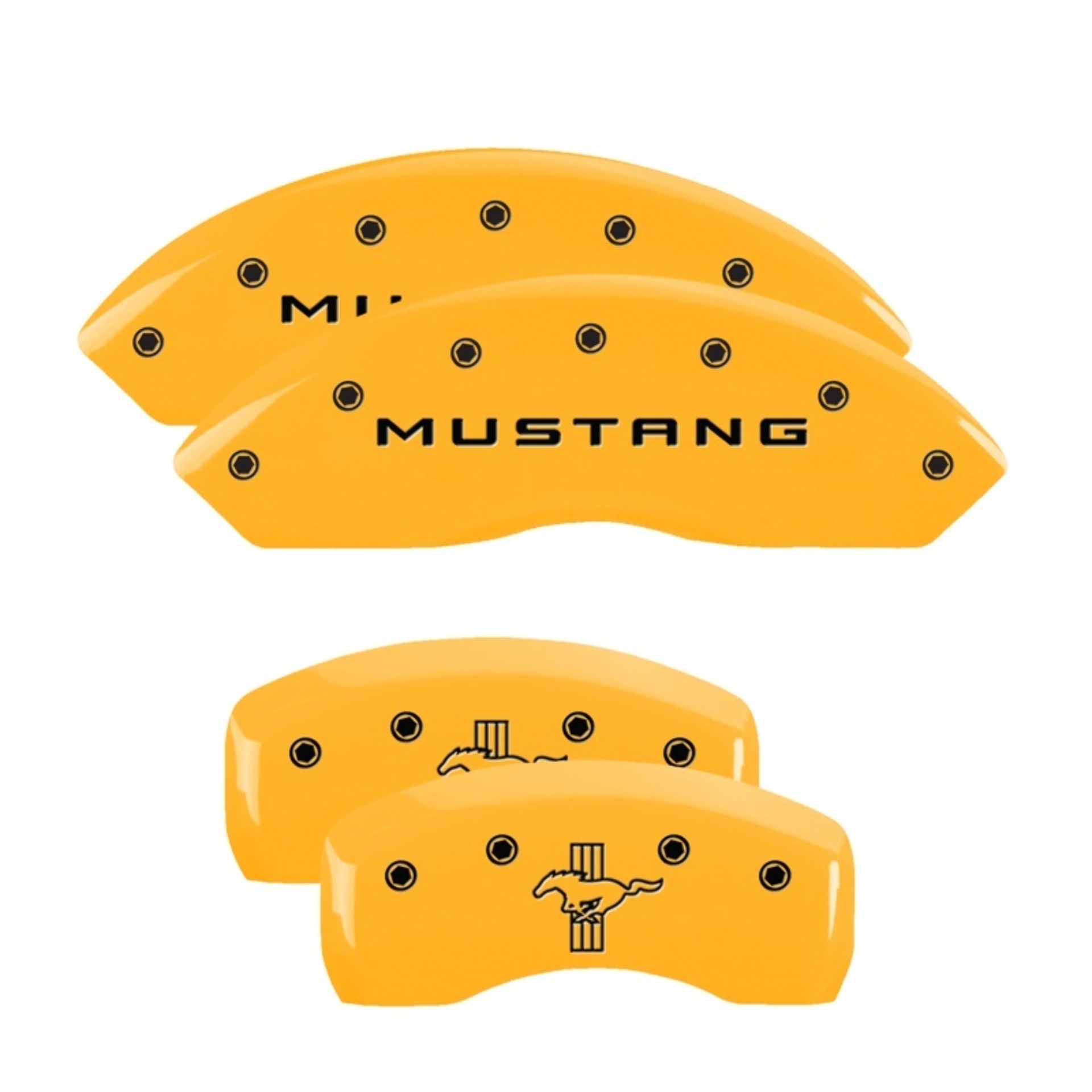 Picture of MGP 4 Caliper Covers Engraved Front Mustang Rear Bar & Pony Yellow Finish Blk Char 2004 Ford Mustang