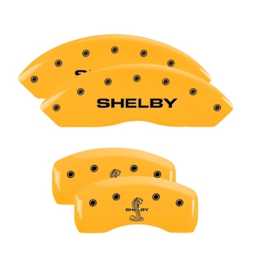 Picture of MGP 4 Caliper Covers Engraved Front Shelby Rear Snake Yellow Finish Black Char 2003 Ford Mustang
