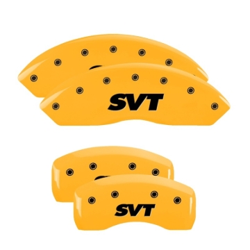 Picture of MGP 4 Caliper Covers Engraved Front & Rear SVT Yellow Finish Black Char 2003 Ford Mustang