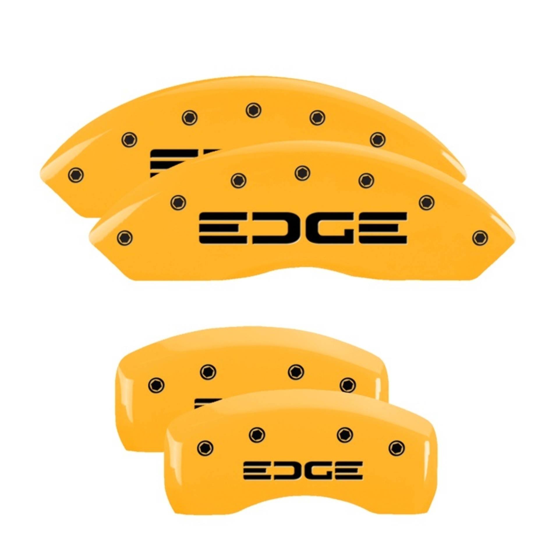 Picture of MGP 4 Caliper Covers Engraved Front & Rear Edge Yellow Finish Black Char 2008 Ford Edge