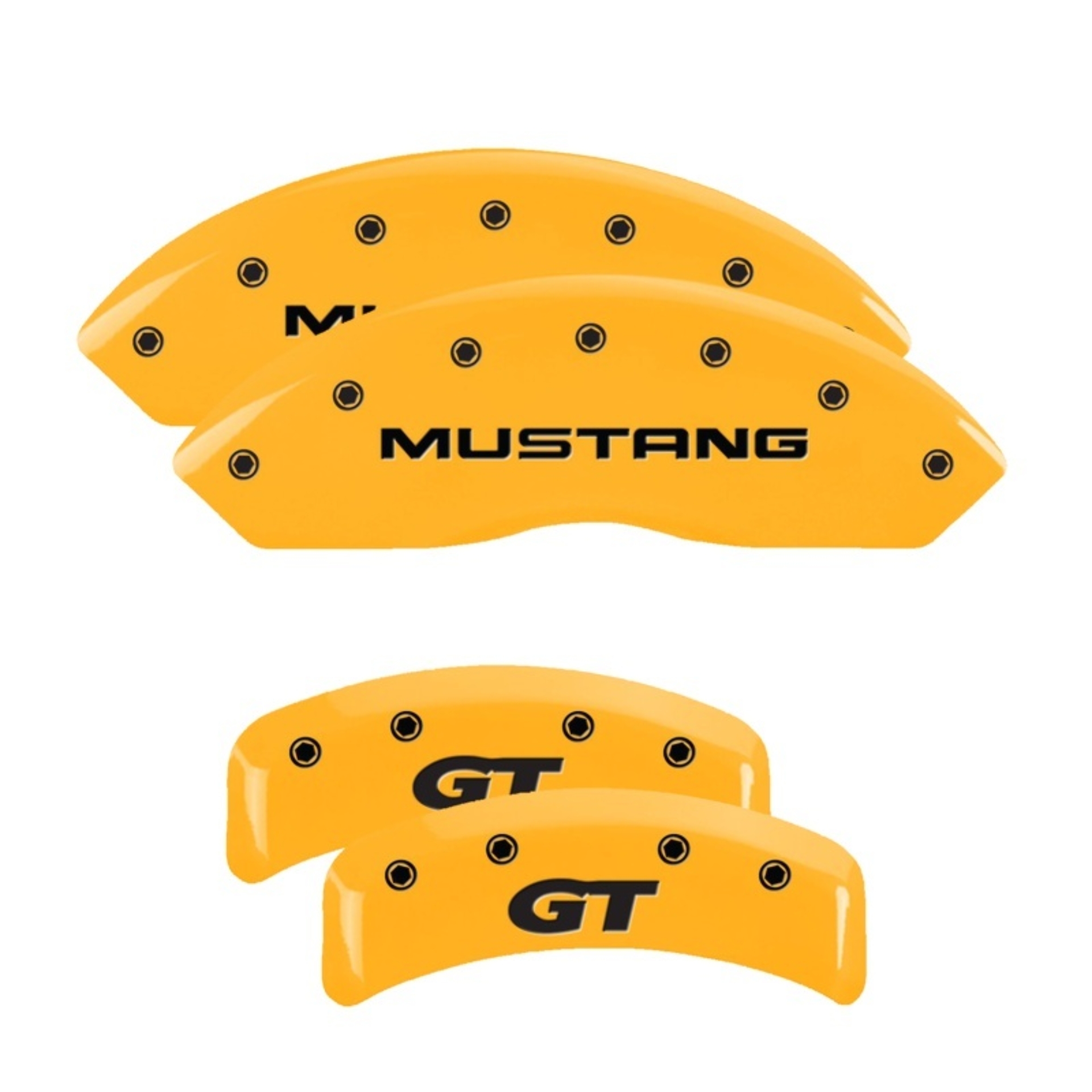 Picture of MGP 4 Caliper Covers Engraved Front Mustang Rear Sn95/Gt Yellow Finish Black Char 2001 Ford Mustang
