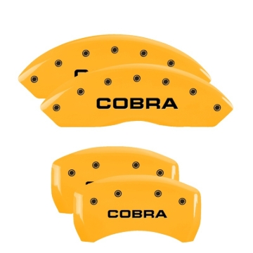 Picture of MGP 4 Caliper Covers Engraved Front & Rear Cobra Yellow Finish Black Char 2006 Ford Mustang