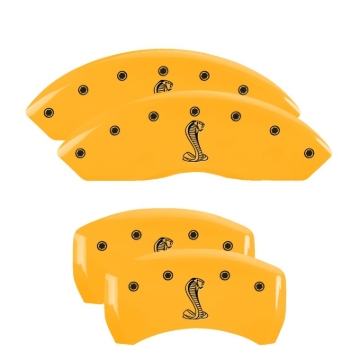 Picture of MGP 4 Caliper Covers Engraved Front & Rear Tiffany Snake Yellow Finish Black Char 2005 Ford Mustang