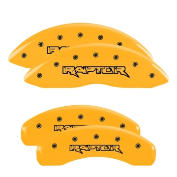 Picture of MGP 4 Caliper Covers Engraved Front & Rear Raptor Yellow Finish Black Char 2011 Ford F-150