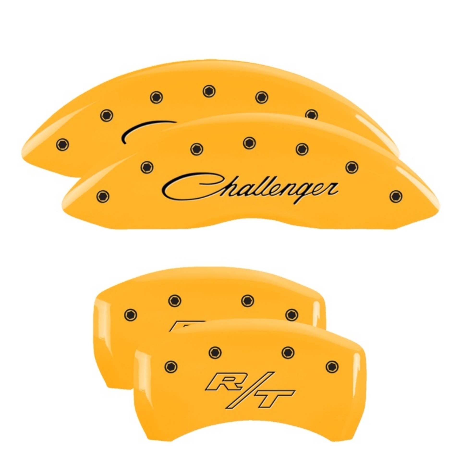Picture of MGP 4 Caliper Covers Engraved Front Challenger Rear RT Yellow Finish Black Char 2006 Dodge Charger