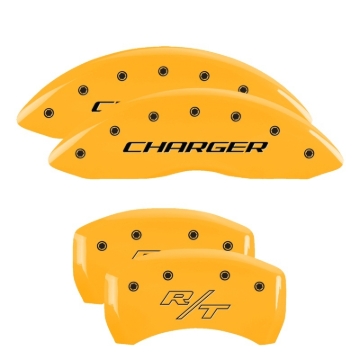 Picture of MGP 4 Caliper Covers Engraved Front Charger Rear RT Yellow Finish Black Char 2007 Dodge Charger