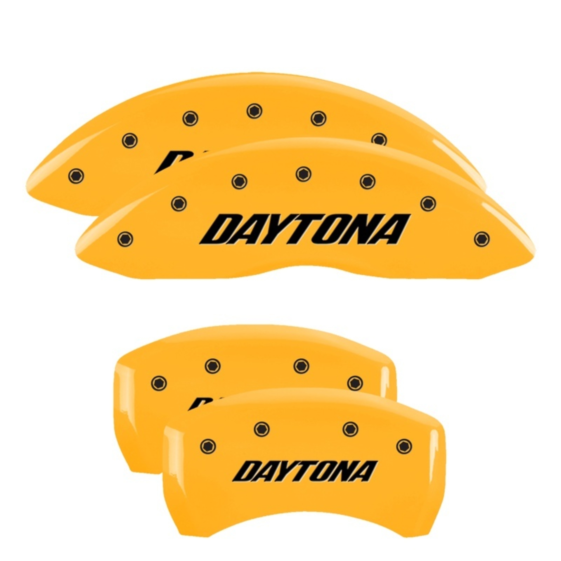 Picture of MGP 4 Caliper Covers Engraved Front & Rear Daytona Yellow Finish Black Char 2006 Dodge Charger