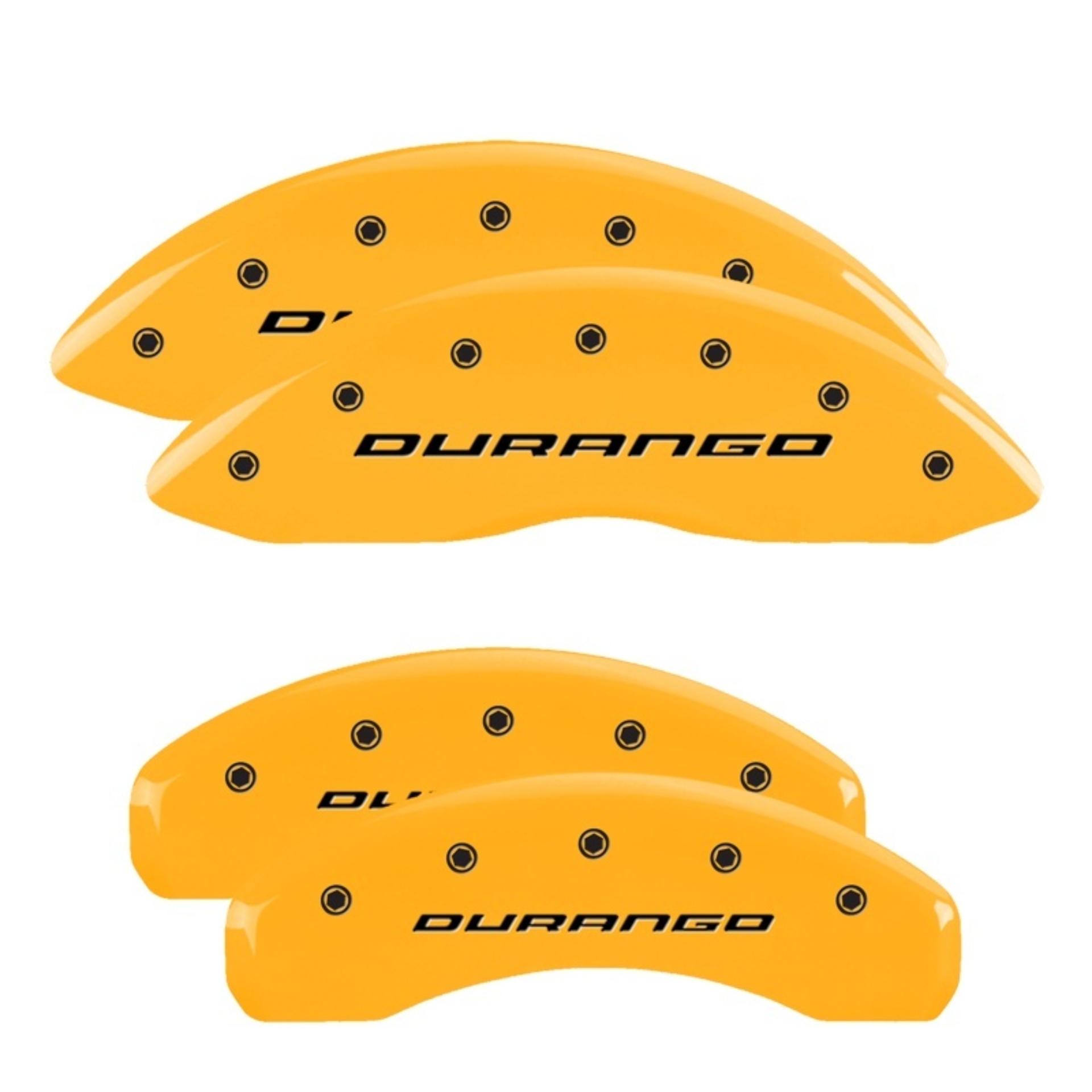 Picture of MGP 4 Caliper Covers Engraved Front & Rear Durango Yellow Finish Black Char 2007 Dodge Durango