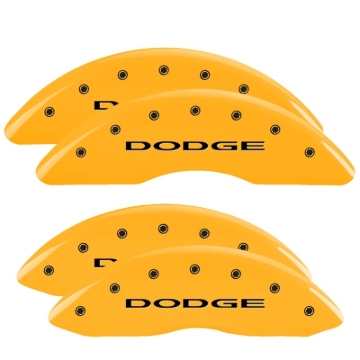 Picture of MGP 4 Caliper Covers Engraved Front & Rear Dodge Yellow Finish Black Char 2010 Dodge Ram 3500