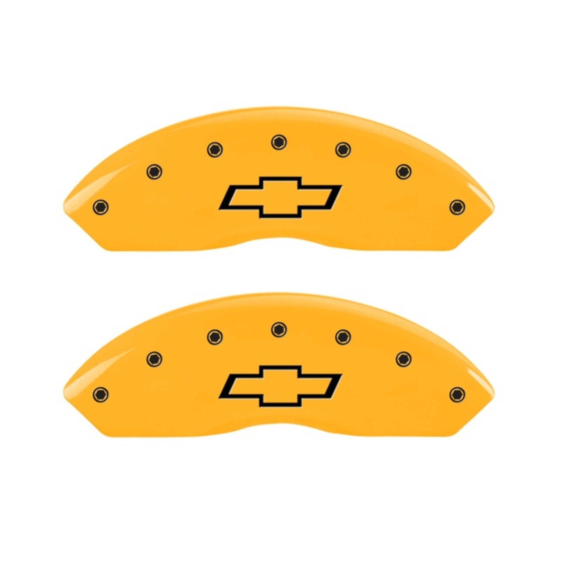 Picture of MGP 2 Caliper Covers Engraved Front Bowtie Yellow Finish Black Char 1997 Chevrolet C3500
