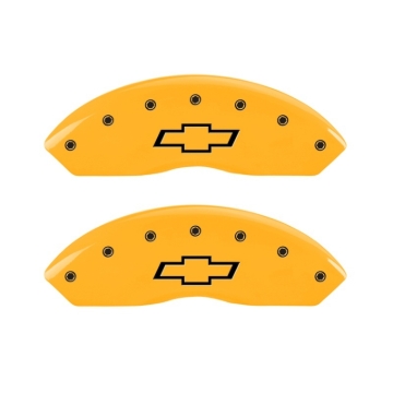 Picture of MGP 2 Caliper Covers Engraved Front Bowtie Yellow Finish Black Char 1997 Chevrolet C3500