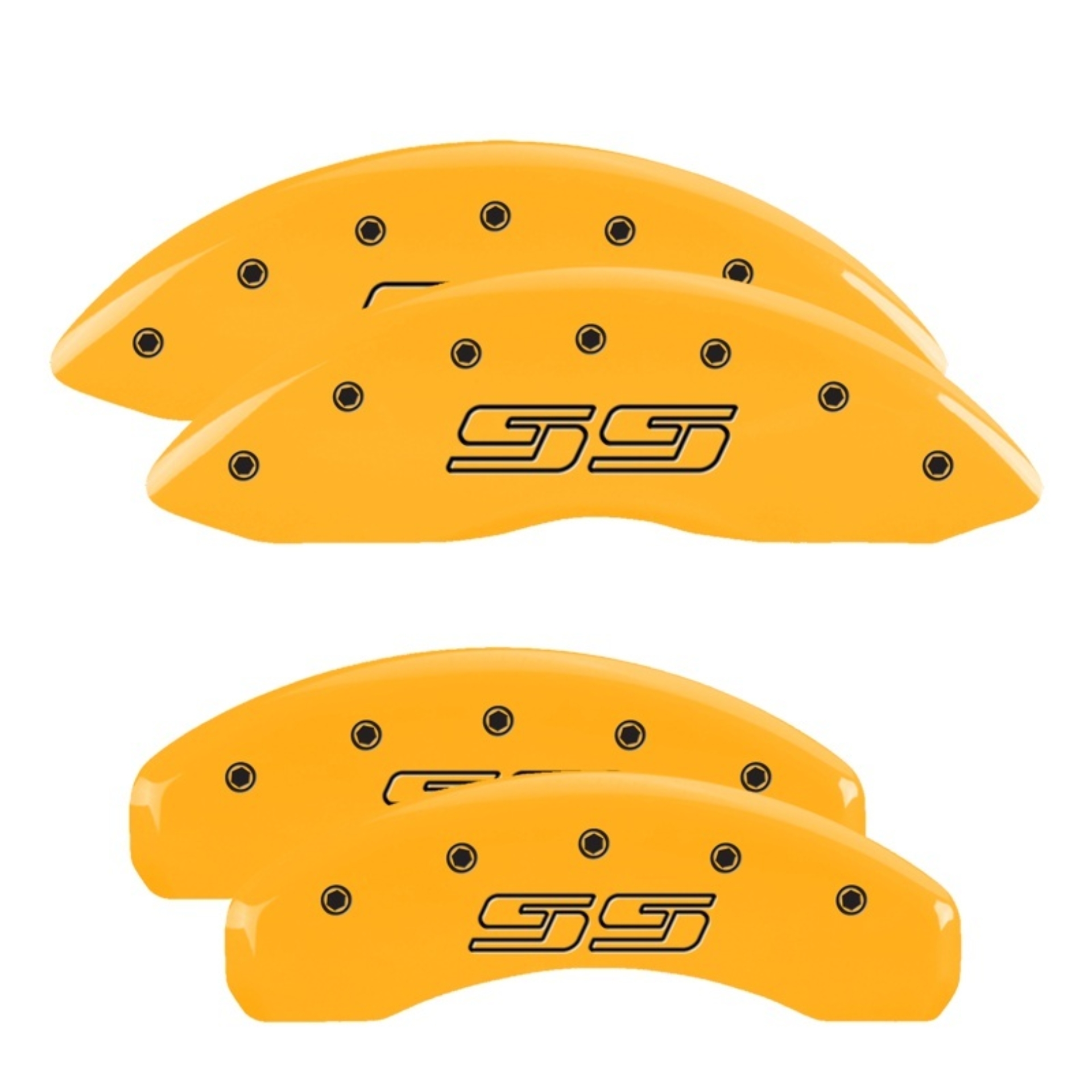 Picture of MGP 4 Caliper Covers Engraved Front & Rear Avalanche SS Yellow Finish Black Char 2000 Chevy Tahoe