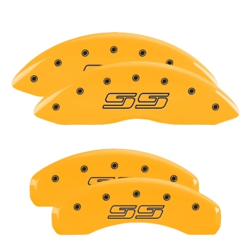 Picture of MGP 4 Caliper Covers Engraved Front & Rear Avalanche SS Yellow Finish Black Char 2000 Chevy Tahoe