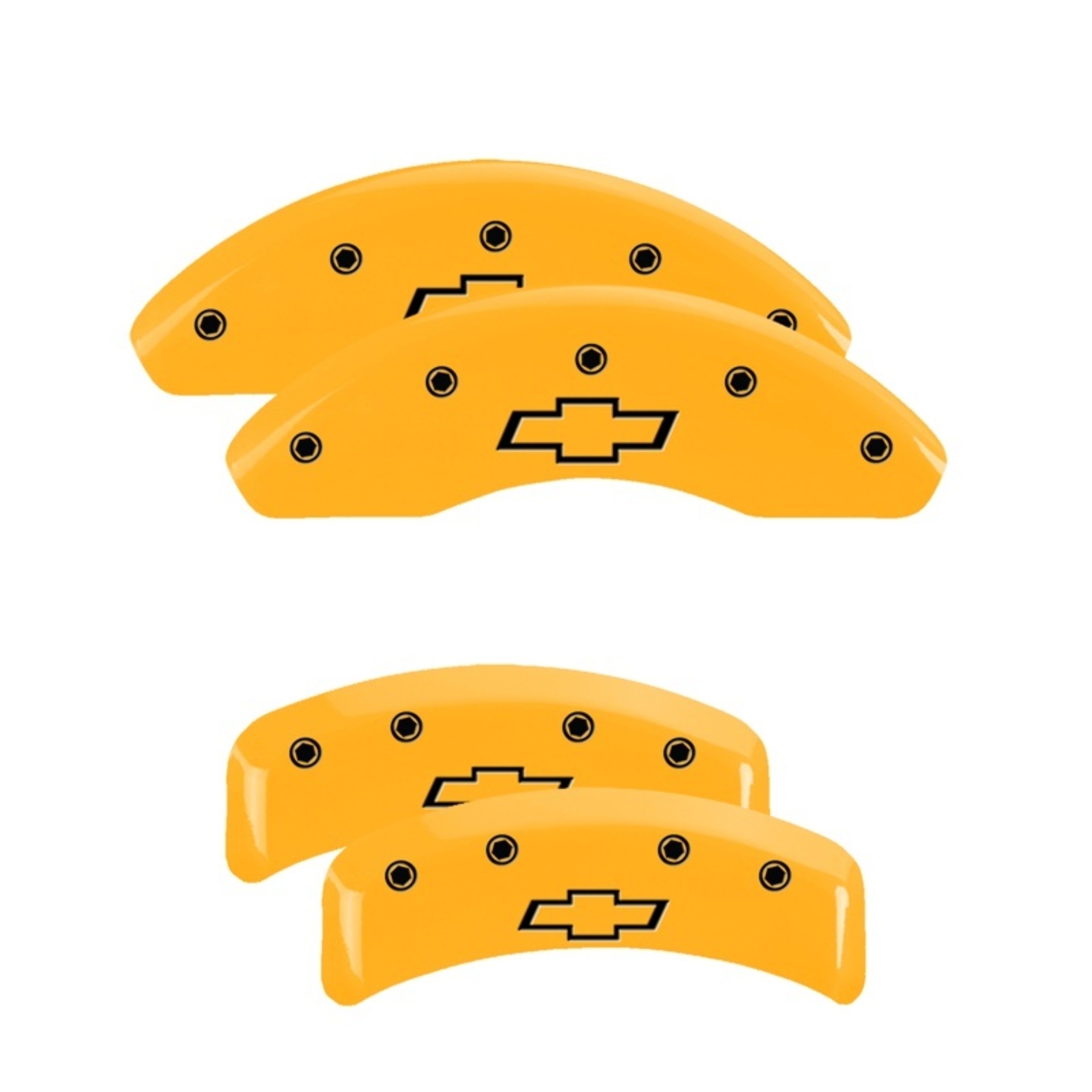 Picture of MGP 4 Caliper Covers Engraved Front & Rear Bowtie Yellow Finish Black Char 1997 Chevrolet Camaro
