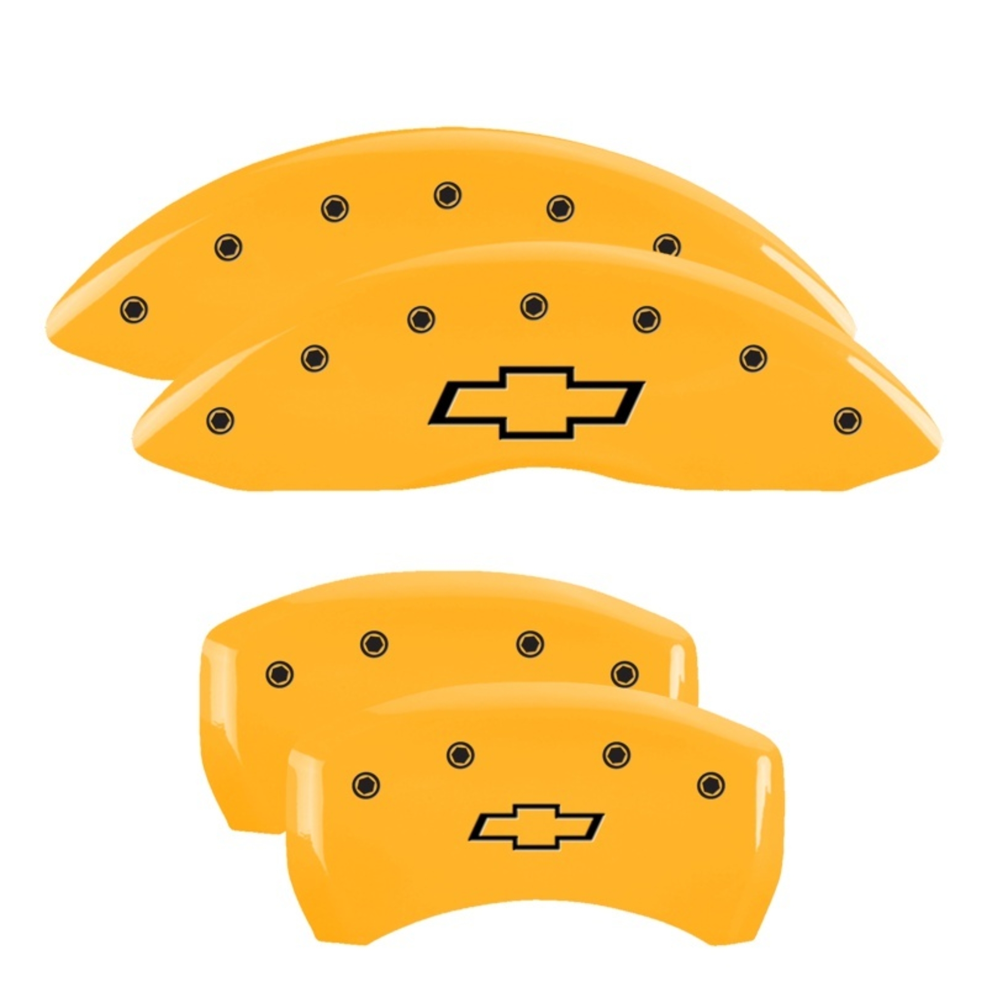 Picture of MGP 4 Caliper Covers Engraved Front & Rear Bowtie Yellow Finish Black Char 2000 Chevrolet Camaro