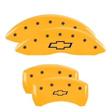 Picture of MGP 4 Caliper Covers Engraved Front & Rear Bowtie Yellow Finish Black Char 2000 Chevrolet Camaro