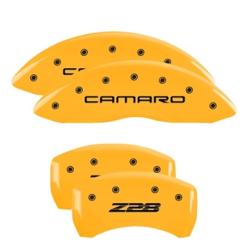 Picture of MGP 4 Caliper Covers Engraved Front Camaro Rear Z28 Yellow Finish Black Char 2000 Chevy Camaro