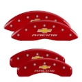 Picture of MGP 4 Caliper Covers Engraved Front & Rear Chevy Racing Red Finish Silver Char 2012 Chevrolet Camaro