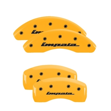 Picture of MGP 4 Caliper Covers Engraved Front & Rear Impala Yellow Finish Black Char 2002 Chevrolet Impala