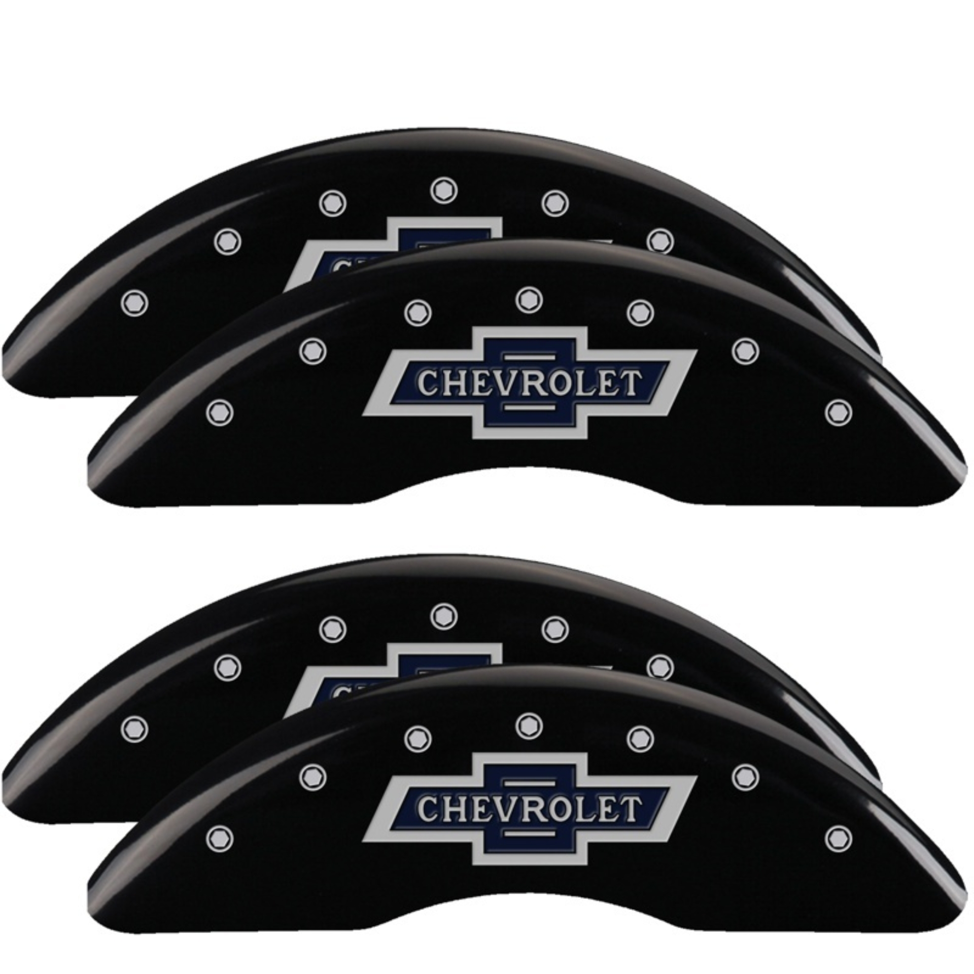 Picture of MGP 4 Caliper Covers Engraved F & R 100th Anniv Black Finish Silver Char 2019 Chevy Silverado 3500HD