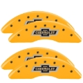 Picture of MGP 4 Caliper Covers Engraved F & R 100th Anniv Yellow Finish Black Char 2019 Chevy Silverado 2500HD