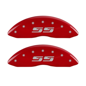 Picture of MGP 2 Caliper Covers Eng Front Silverado SS Red Finish Sil Char 2010 Chevy Silverado 1500