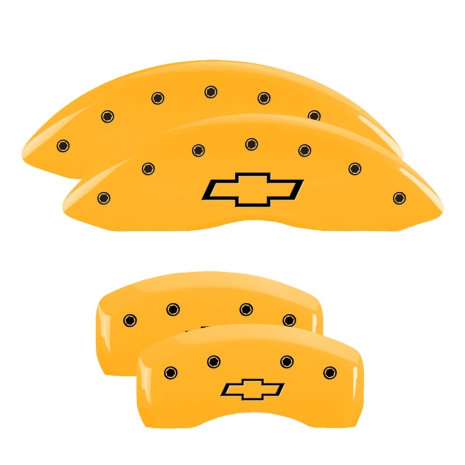 Picture of MGP 4 Caliper Covers Engraved Front & Rear Bowtie Yellow Finish Black Char 2008 Chevrolet Impala