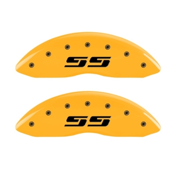 Picture of MGP 2 Caliper Covers Engraved Silverado SS Yellow Finish Blk Char 05 Chevy Silverado 1500