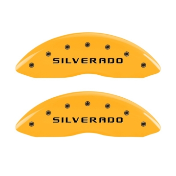Picture of MGP 2 Caliper Covers Eng Front Silverado Yellow Finish Blk Char 05 Chevy Silverado 1500