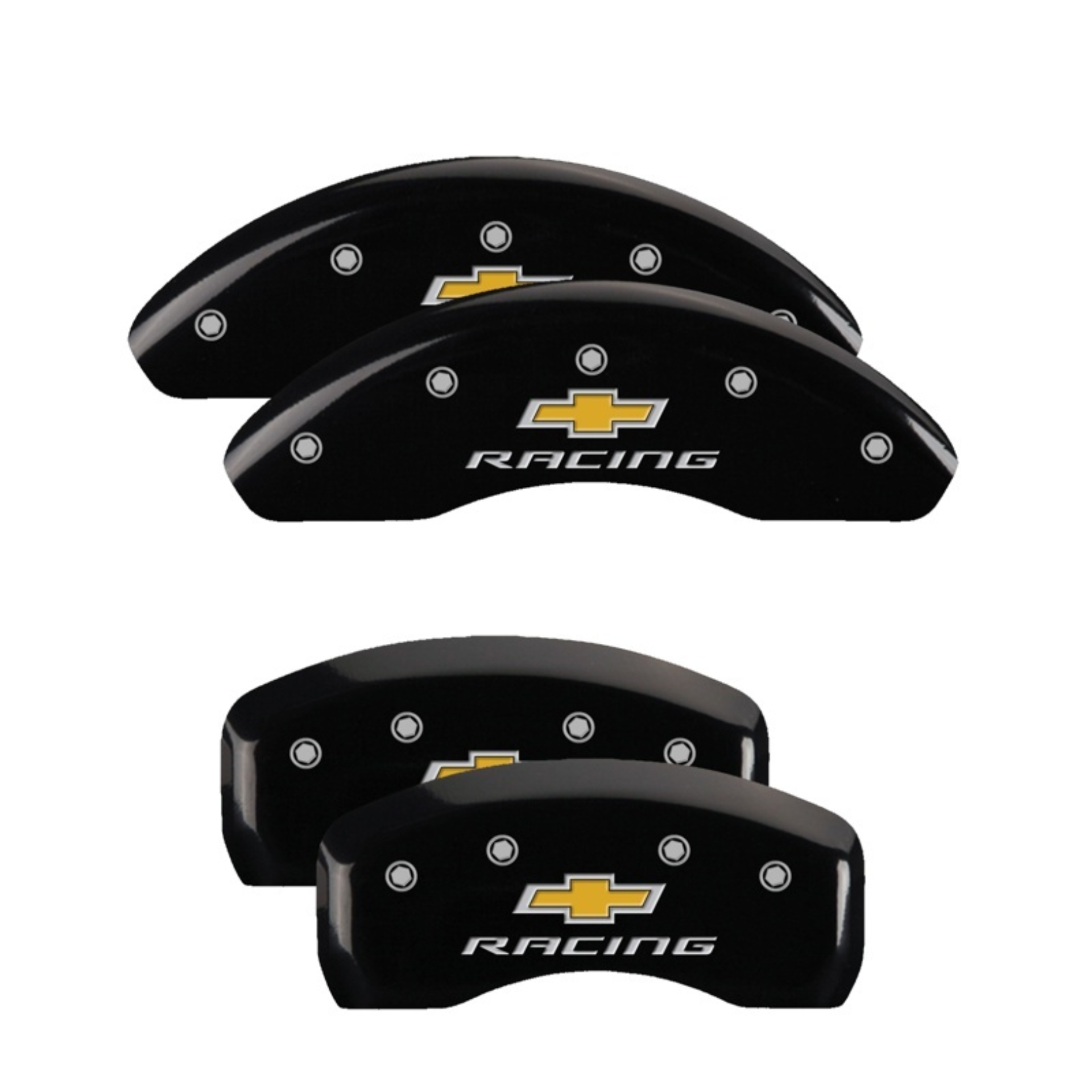 Picture of MGP 4 Caliper Covers Engraved F & R Chevy Racing Black Finish Silver Char 2019 Chevrolet Malibu