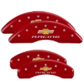 Picture of MGP 4 Caliper Covers Engraved Front & Rear Chevy Racing Red Finish Silver Char 2016 Chevrolet Camaro