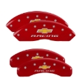 Picture of MGP 4 Caliper Covers Engraved Front & Rear Chevy Racing Red Finish Silver Char 2017 Chevrolet Camaro