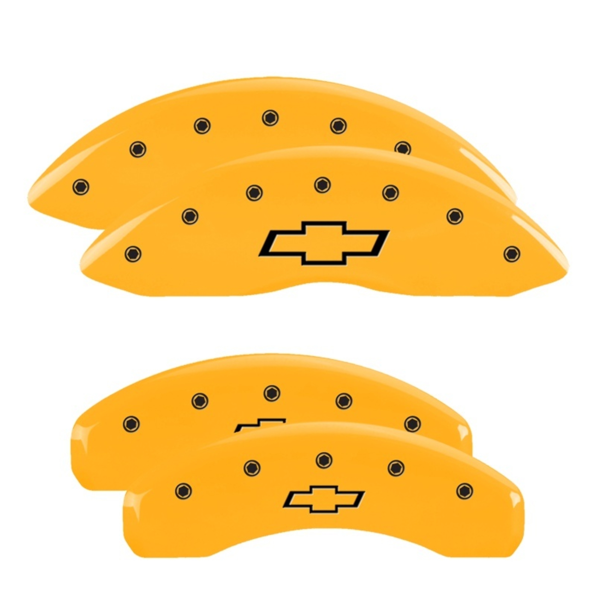 Picture of MGP 4 Caliper Covers Engraved Front & Rear Bowtie Yellow Finish Black Char 2015 Chevrolet SS