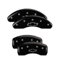 Picture of MGP 4 Caliper Covers Engraved Front & Rear Bowtie Black Finish Silver Char 2019 Chevrolet Bolt EV
