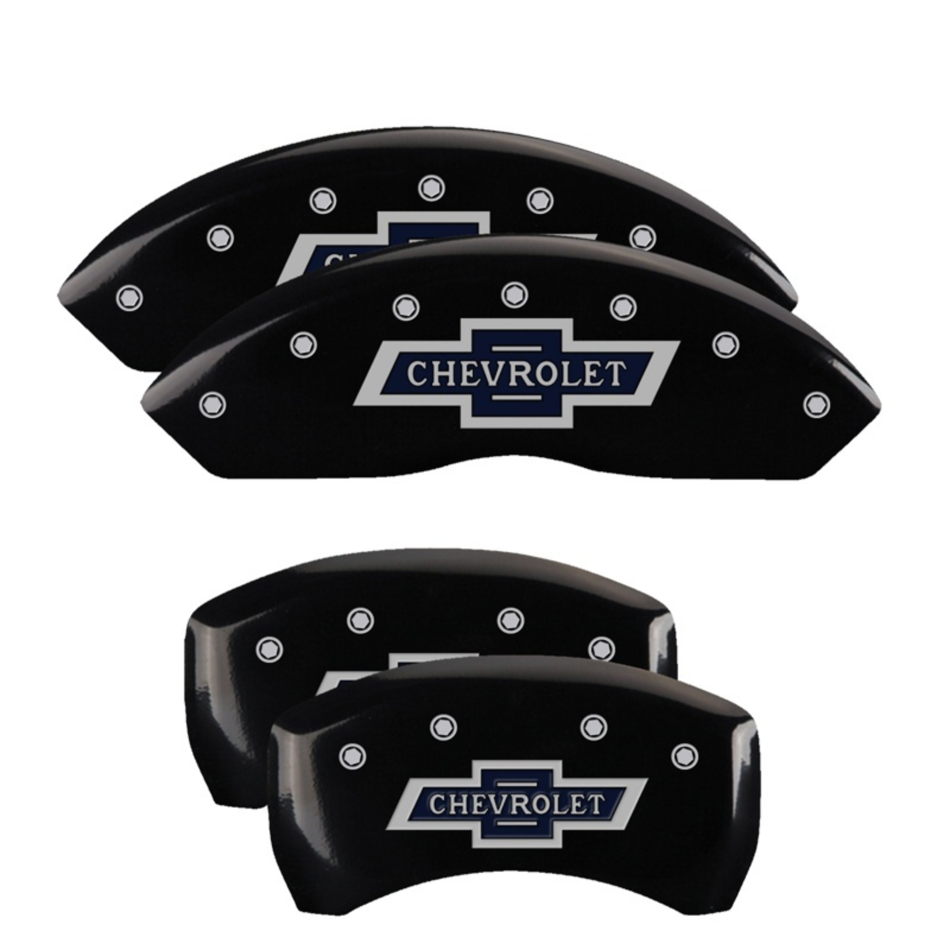 Picture of MGP 4 Caliper Covers Engraved F & R 100 Anniversary Black Finish Silver Char 2019 Chevrolet Equinox