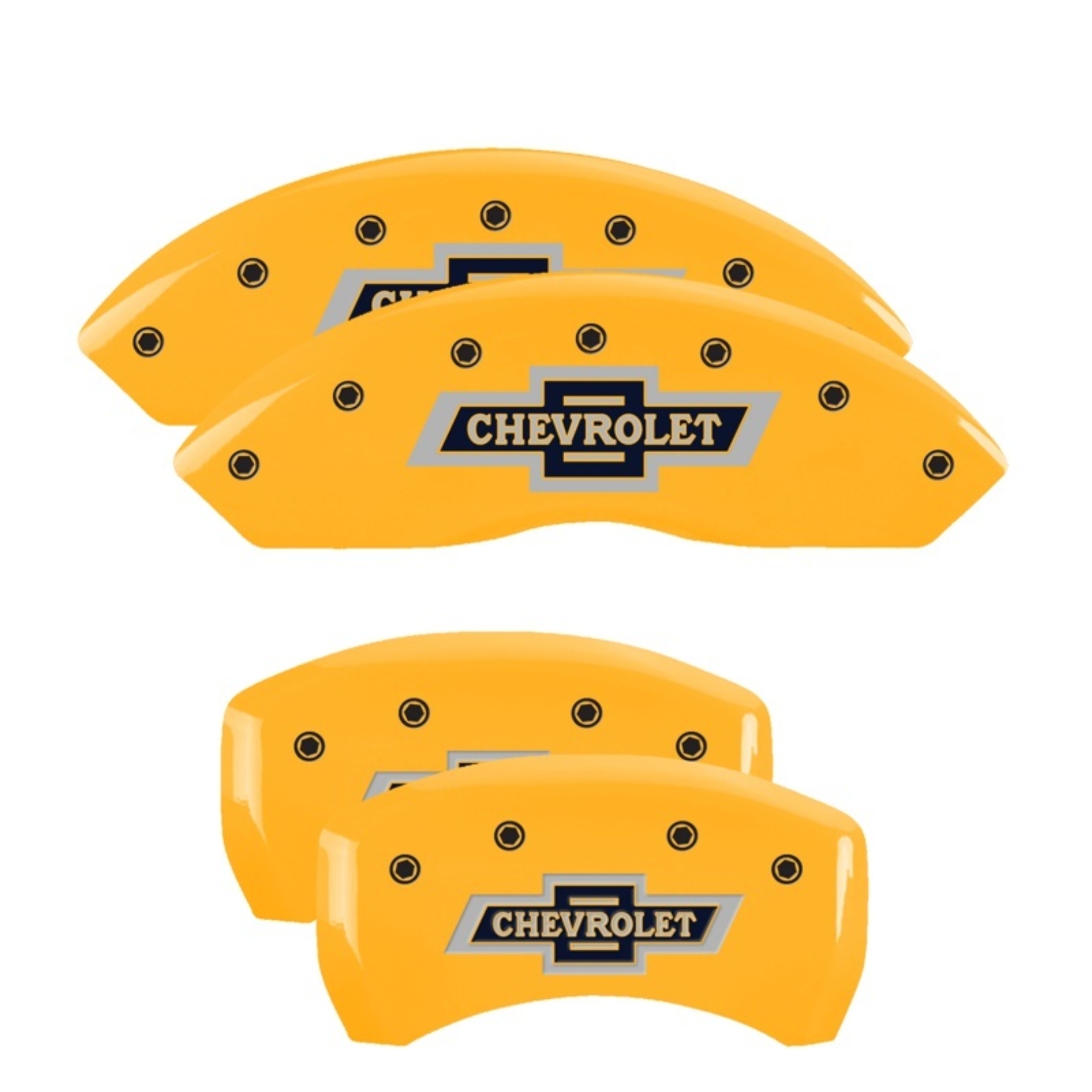 Picture of MGP 4 Caliper Covers Engraved F & R 100 Anniversary Yellow Finish Black Char 2019 Chevrolet Equinox