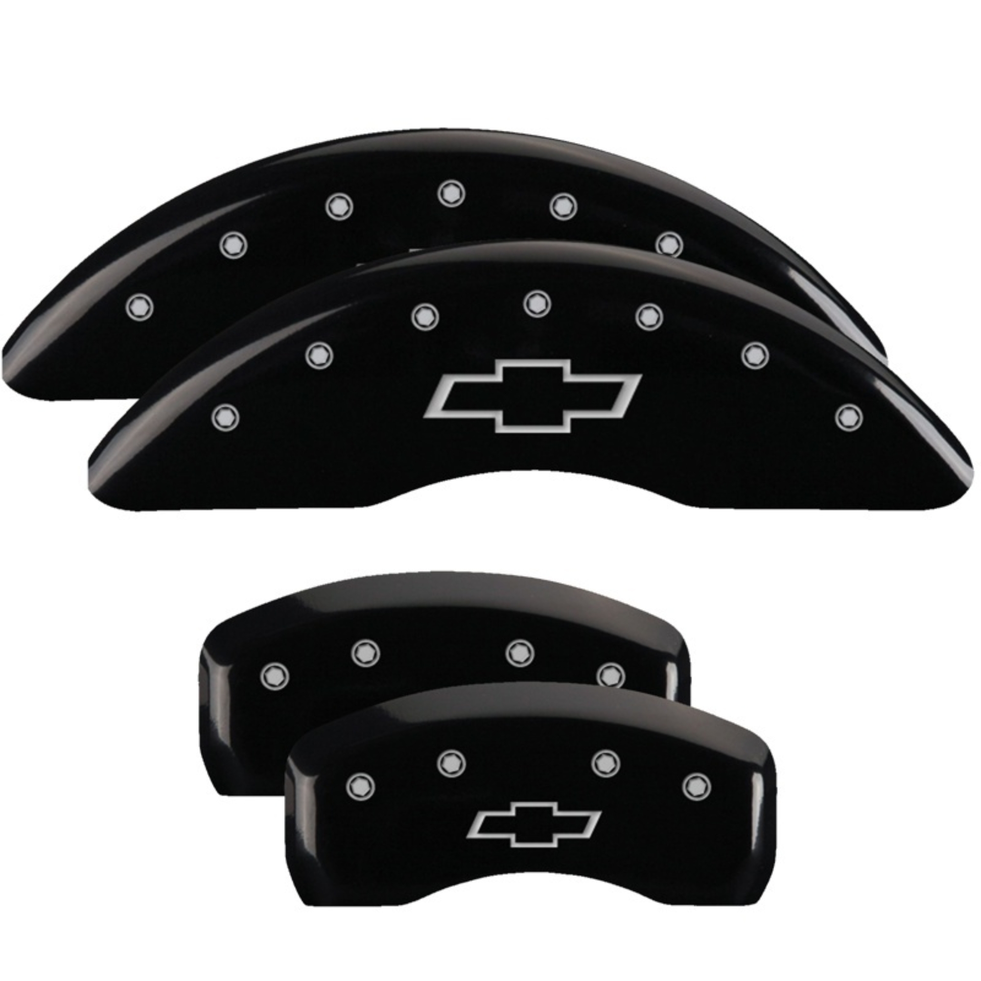 Picture of MGP 4 Caliper Covers Engraved Front & Rear Bowtie Black Finish Silver Char 2019 Chevrolet Traverse
