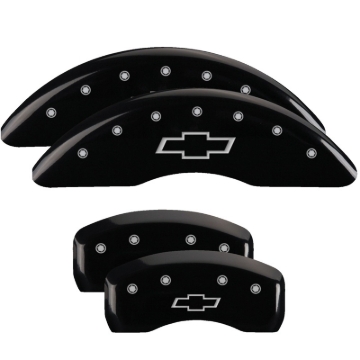 Picture of MGP 4 Caliper Covers Engraved Front & Rear Bowtie Black Finish Silver Char 2019 Chevrolet Traverse