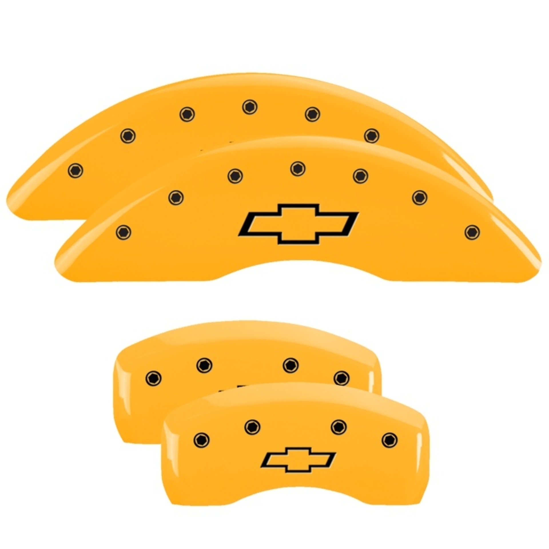 Picture of MGP 4 Caliper Covers Engraved Front & Rear Bowtie Yellow Finish Black Char 2019 Chevrolet Traverse