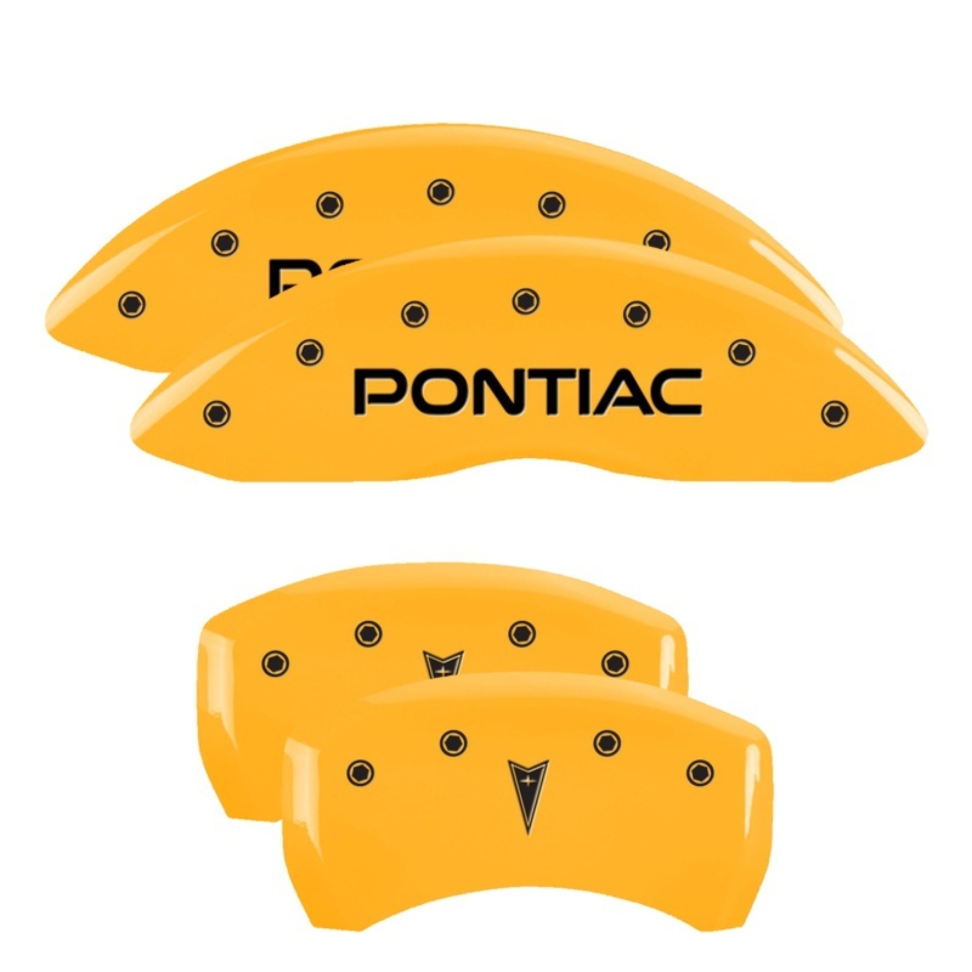 Picture of MGP 4 Caliper Covers Engraved Front Pontiac Rear Arrow Yellow Finish Blk Char 2001 Pontiac Firebird