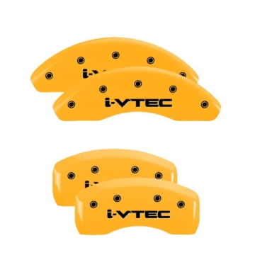 Picture of MGP 4 Caliper Covers Engraved Front & Rear I-Vtec Yellow Finish Black Char 2010 Honda CR-V