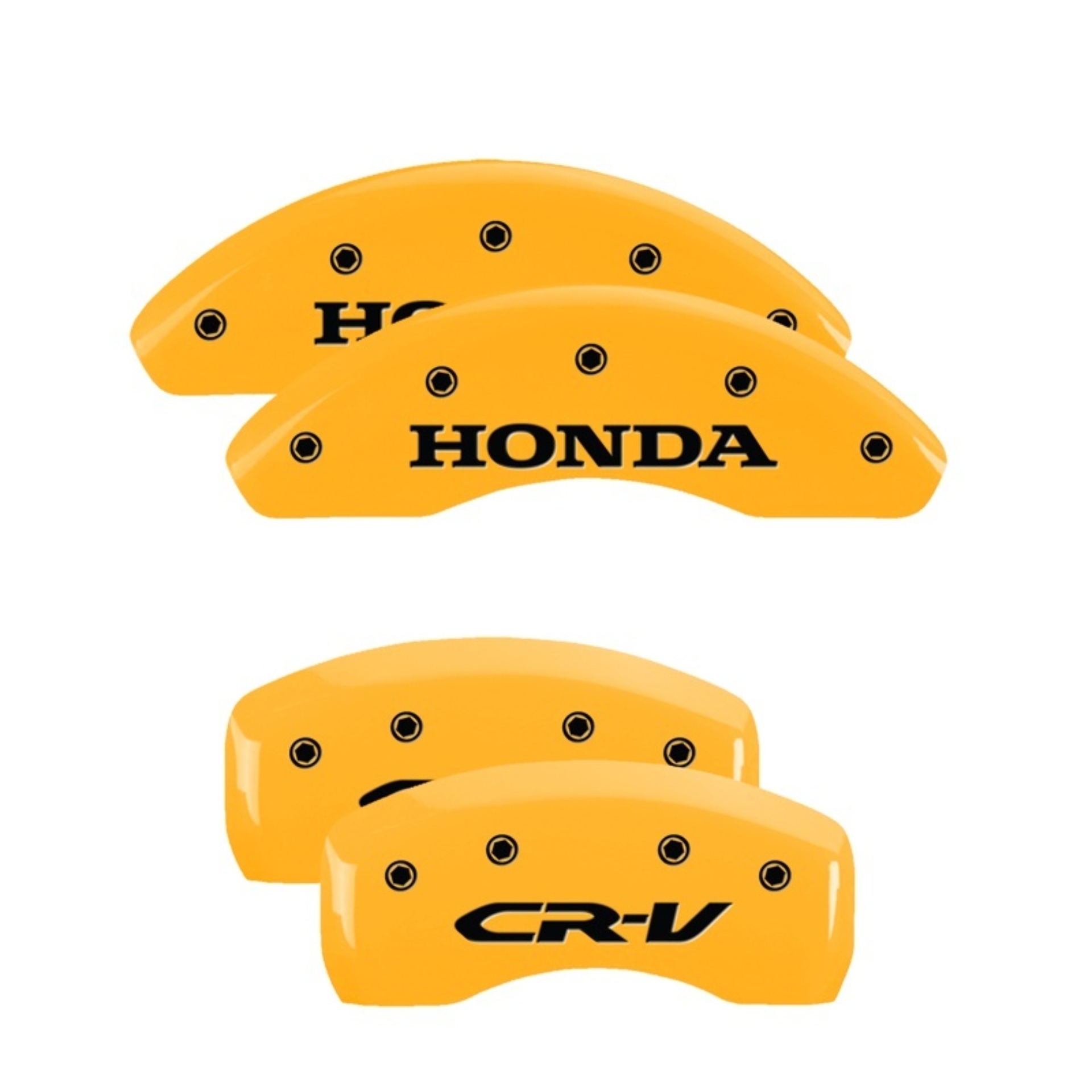 Picture of MGP 4 Caliper Covers Engraved Front Honda Rear CR-V Yellow Finish Black Char 2009 Honda CR-V
